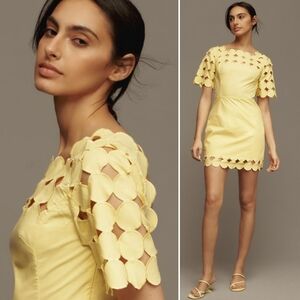 NWT, Anthropologie, Yellow Tie Back Cutwork Mini Shift Dress